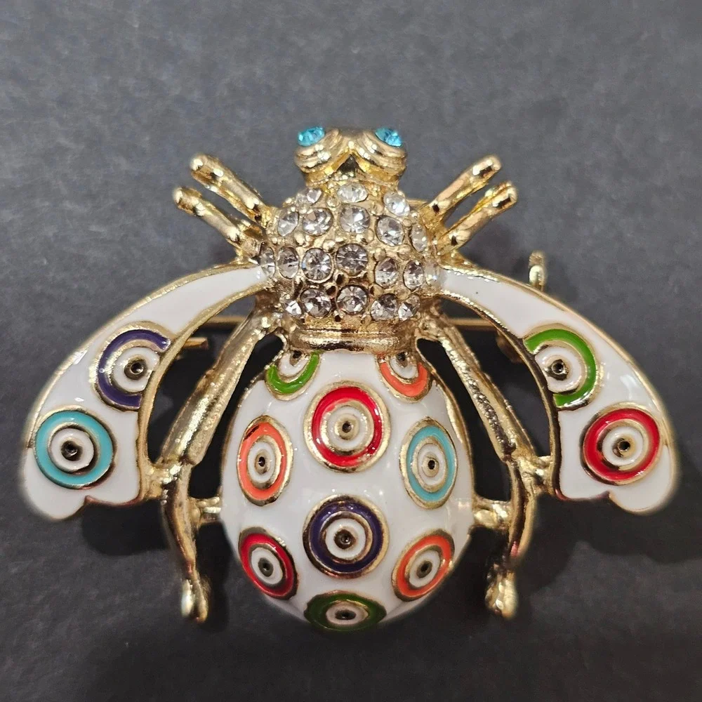 Enamel Bee Brooch Set Women Multicolor Rhinestone Insect Whimsical - Picture 6 of 10